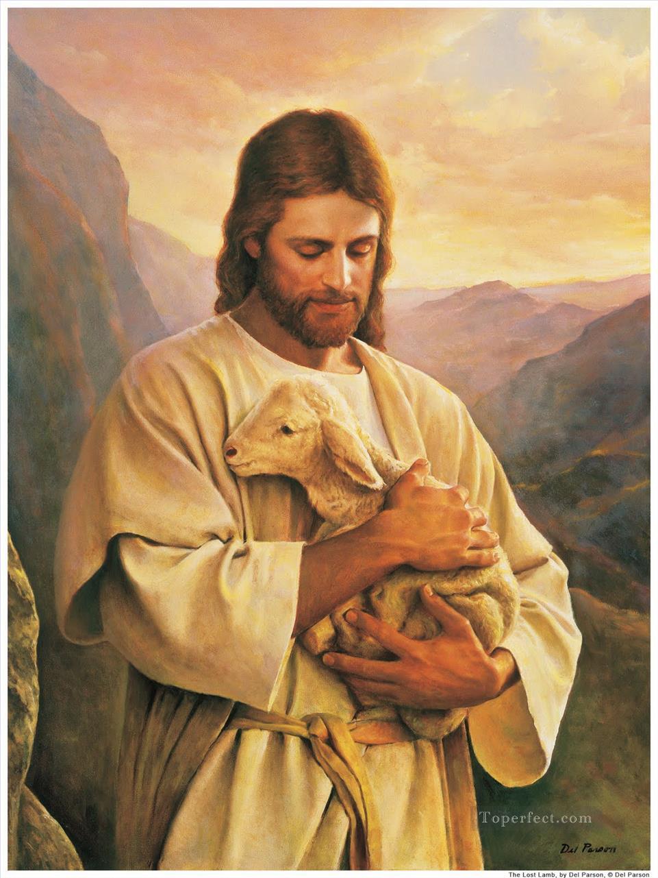 Jesus Carrying A Lost Lamb Religiosen Christentum Ölgemälde